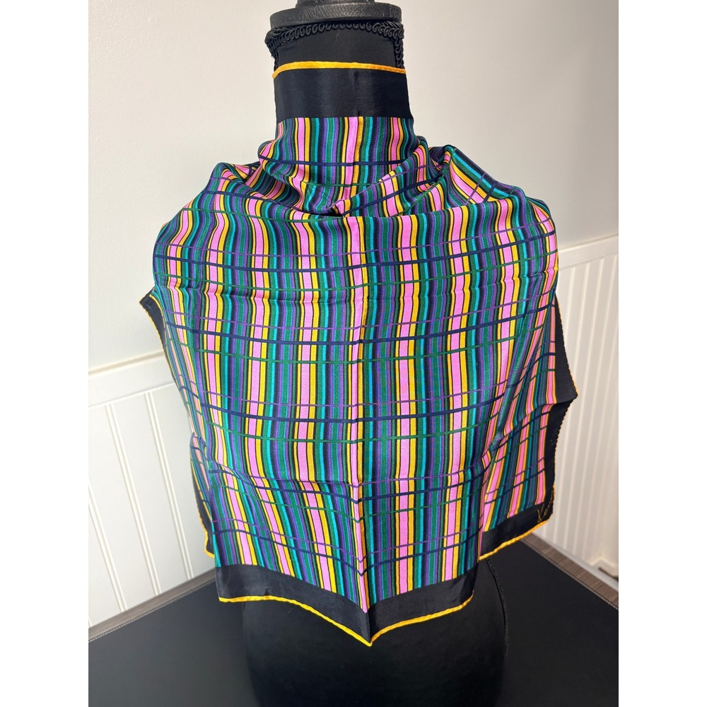 Kenya Silk Scarf Vintage Multi Color Striped Square Japan 21x21